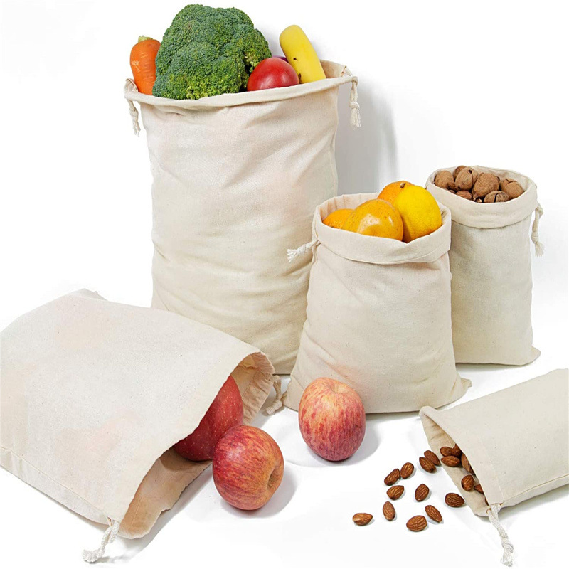 批发亚马逊热销拉绳束口棉布袋超市面包水果蔬菜购物袋现货购物袋