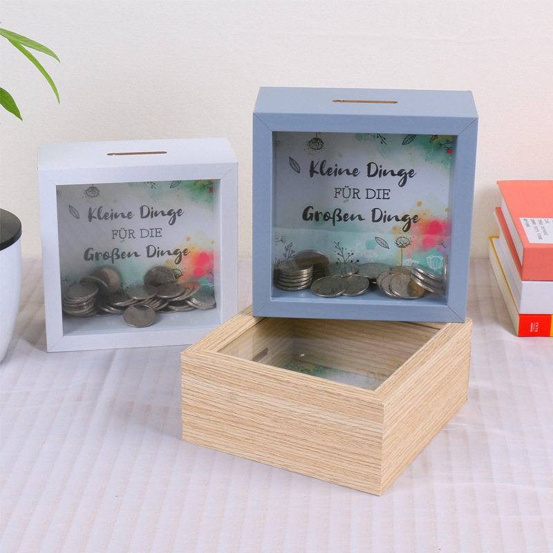 Creative Wooden Children's Money Saving Frame Hollow Photo Frame Wooden Picture Frame Change Saving Tank Photo Storage Frame