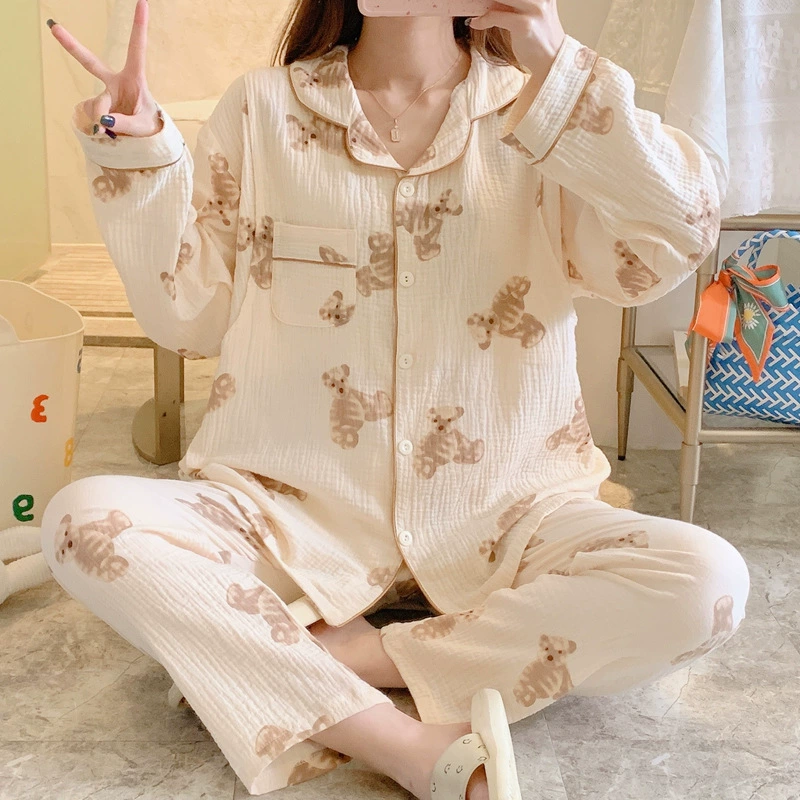 Пижамы для беременных на весну и лето марлевая Лунная одежда из чистого хлопка Летняя одежда Тонкая Послеродовая домашняя одежда для кормления, впитывающая пот