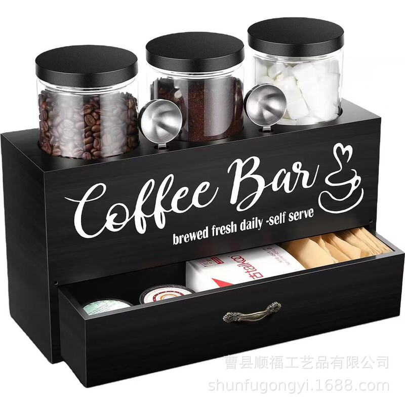 シンプルな木製コーヒージャー収納ラックデスクトップコーヒーカプセル収納ボックス木製ミルクティーバッグコーヒー豆収納ボックス|undefined
