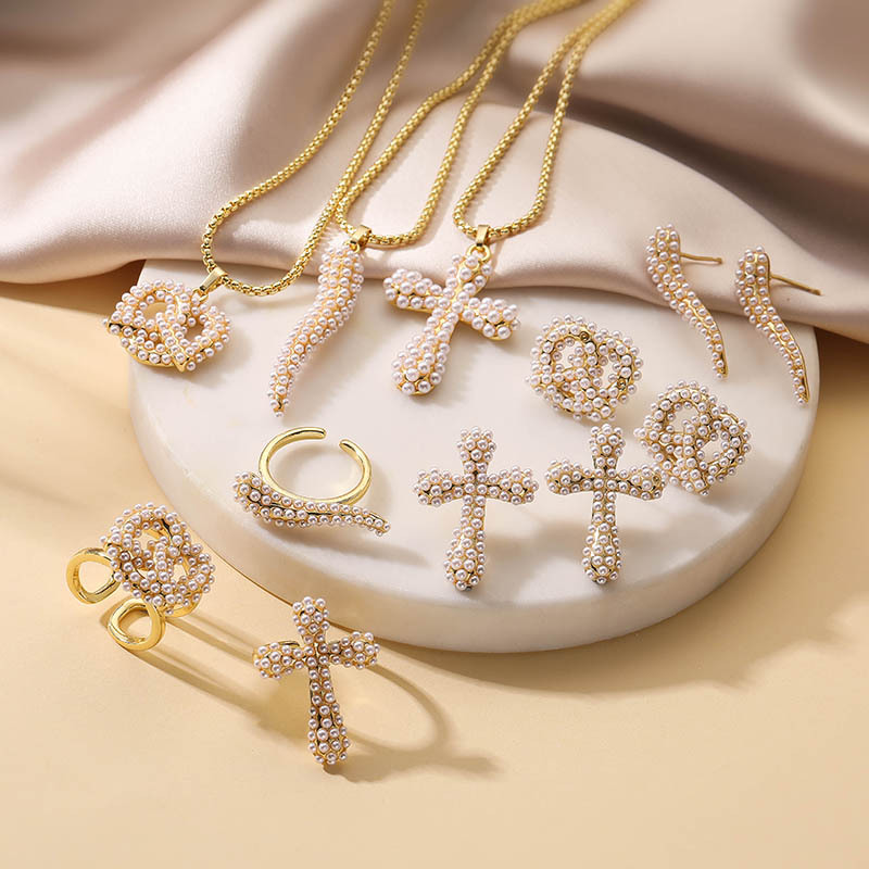 11g Weight Artificial Pearls Inlay Material Jewelry Set Classification Jewelry Set Quantity Holiday, Banquet, Daily Occasion Copper Material Geometric Pattern Women's Gender Inlay Design Elegant Style Wholesale Jewelry Elegant Geometric Copper Artificial Pearls Inlay Jewelry Set 无