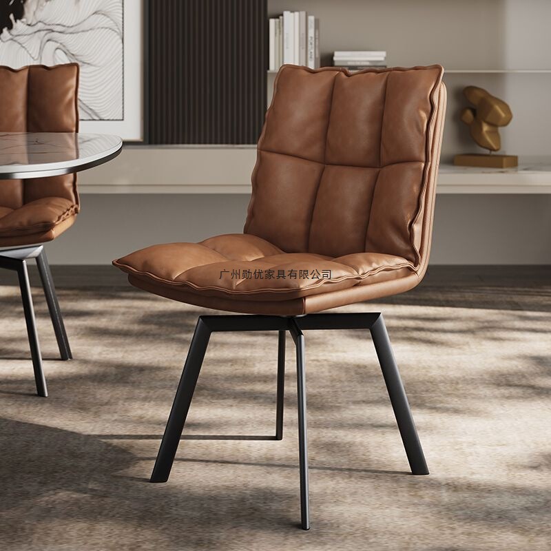 Imported Genuine Leather Dining Chair for Home Use, Light Luxury, High-End, Simple, High-End, Rotatable, Retro Hotel Restaurant Dining Table and Chairs