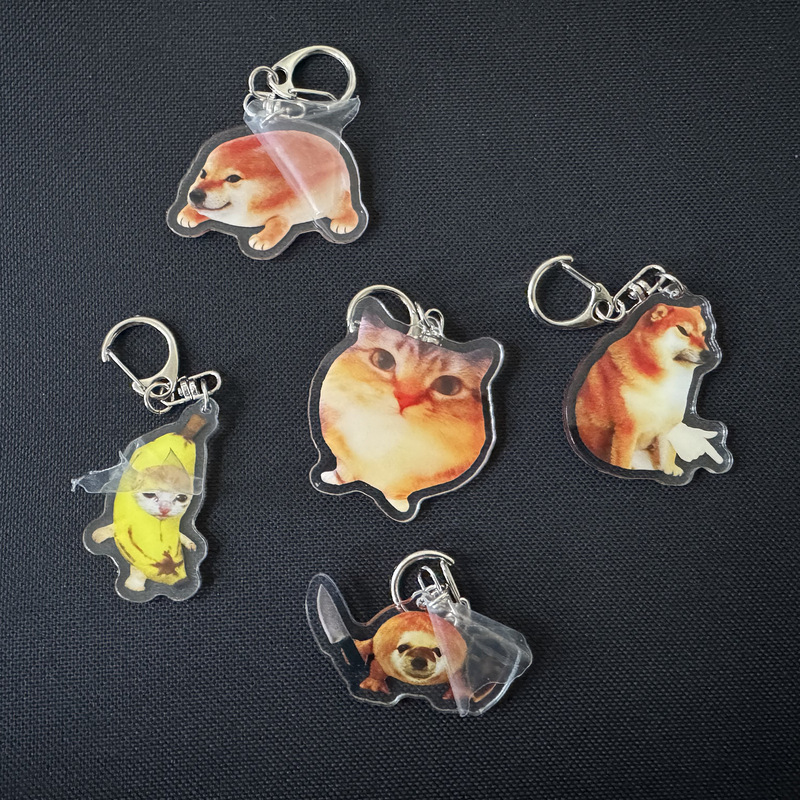 Quirky Bibilab Keychain Banana Cat Abstract Emoji My Knife and Shield Dog Acrylic Funny Pendant Quirky Bibilab Keychain Banana Cat Abstract Emoji My Knife and Shield Dog Acrylic Funny Pendant