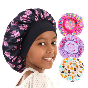 Children's cartoon elastic wide-brimmed satin nightcap hair care cap baby turret cap JDKB-21A