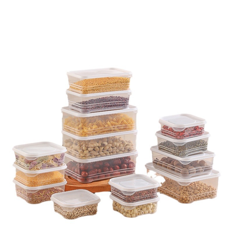 Granos gruesos contenedor de granos gruesos contenedor de sellado de grado alimenticio plástico transparente caja de almacenamiento cuadrada contenedor de almacenamiento de bocadillos