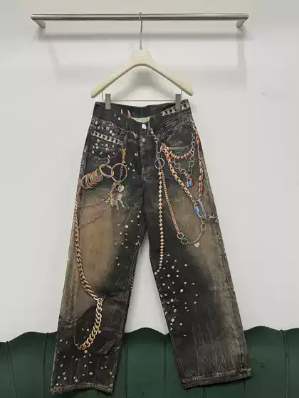 AC1981 Chinese New Year Limited Edition Black & Gold Chain Print Zip-Fly Relaxed Vintage Jeans