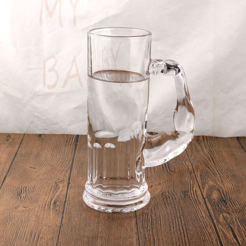 Large Capacity 600 Milliliter muscle transparent Glass circular Beer mug Hercules Beer cup personality