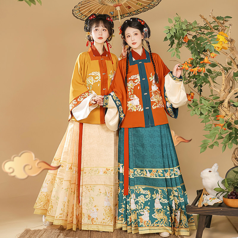 Original Ming-Style Hanfu for Women, Chinese-Style Square-Neck Top, Qian Tu Wu Liang Autumn and Winter Pleated Ming-Style Mamian Skirt for Students Original Ming-Style Hanfu for Women, Chinese-Style Square-Neck Top, Qian Tu Wu Liang Autumn and Winter Pleated Ming-Style Mamian Skirt for Students