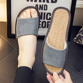 皮质拖鞋;布艺拖鞋;亚麻拖鞋
