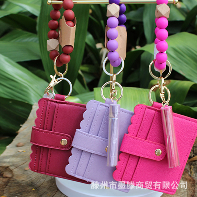 European and American Leather Keychain Card Holder Clutch Bag Cute Handle Key Ring Hanging Portable Women's Tassel Card Holder Beaded European and American Leather Keychain Card Holder Clutch Bag Cute Handle Key Ring Hanging Portable Women's Tassel Card Holder Beaded