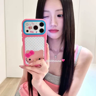 撞色波点黑皮猫咪适用苹果16PROMAX手机壳iPhone15Plus软壳14小清