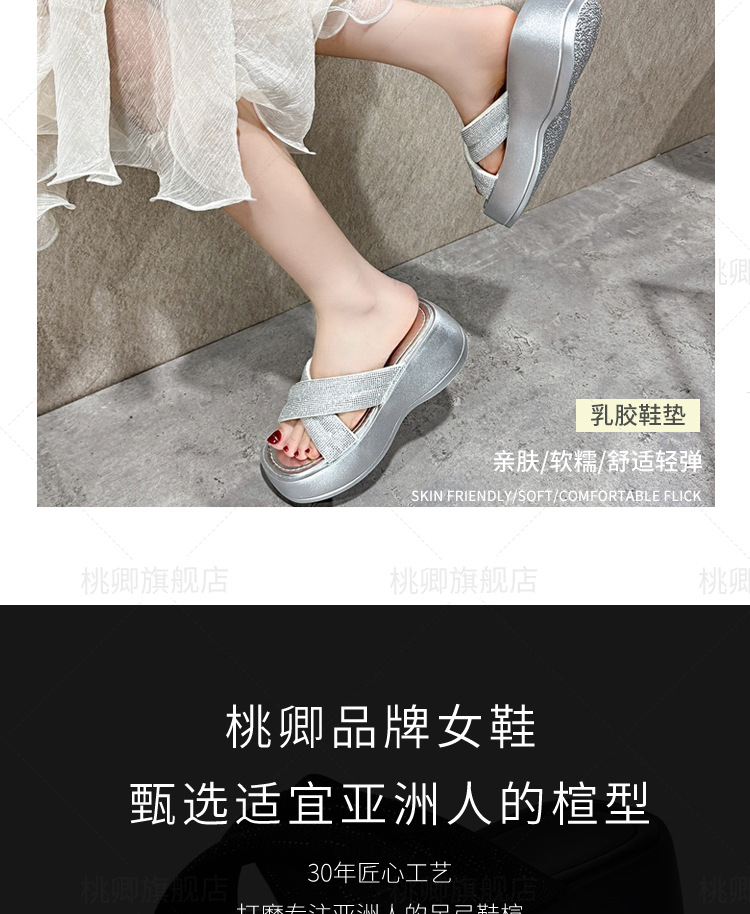 Dép sandal nữ đế xuồng quai chữ V đính đá bạc — Màu đen chi tiết 10