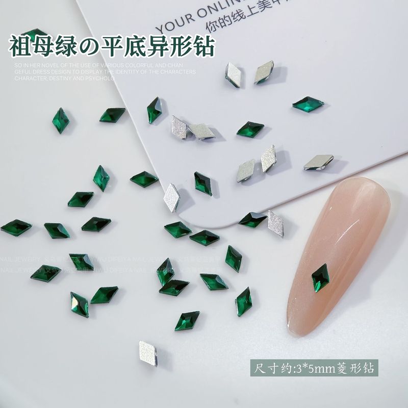 エメラルドフラットマニキュアダイヤモンドフラッシュグリーン長方形八角形馬の目水滴特殊形状ダイヤモンド宮殿スタイルマニキュアアクセサリー|undefined