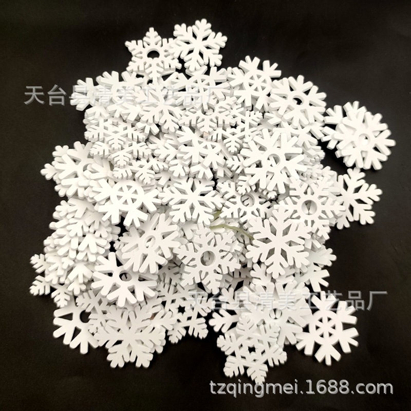 35mm5 copo de nieve blanco piezas de madera mezcladas regalos de Navidad madera hueca decoración de año nuevo 100 pc/bolsa