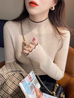 有色安迪绒秋冬新款半高领上衣女修身显瘦内搭打底毛衣长袖针织衫