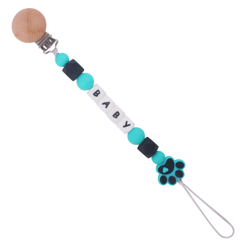 Nuevo bebé de dibujos animados de silicona perro garra mordedor creativo DIY bebé nombre mordedura chupete cadena anti-caída