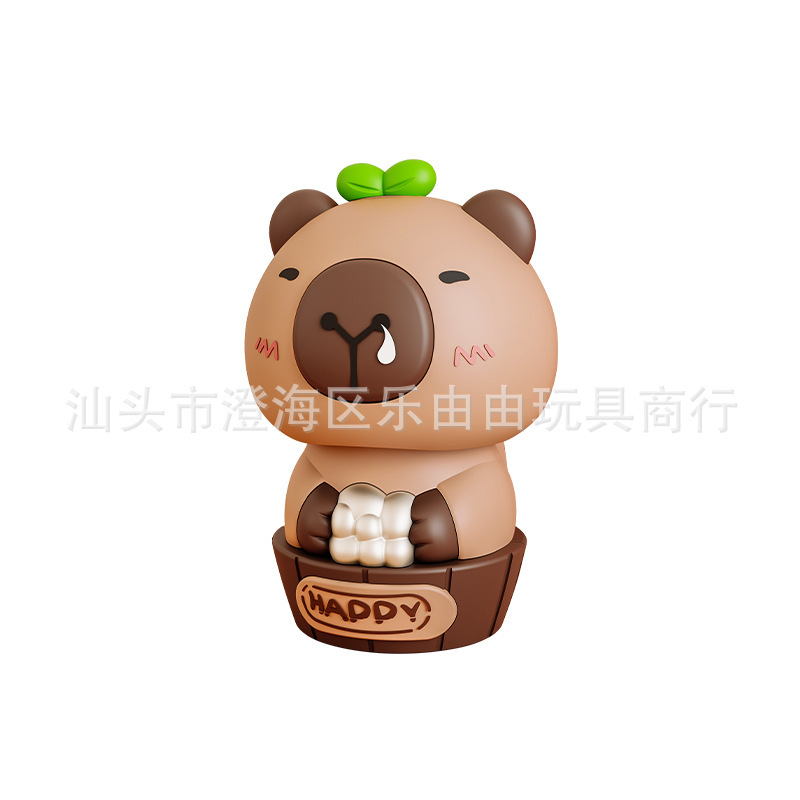 太阳能光感自动点头卡皮水豚桌面小摆件车载蛋糕烘焙娃娃机|undefined
