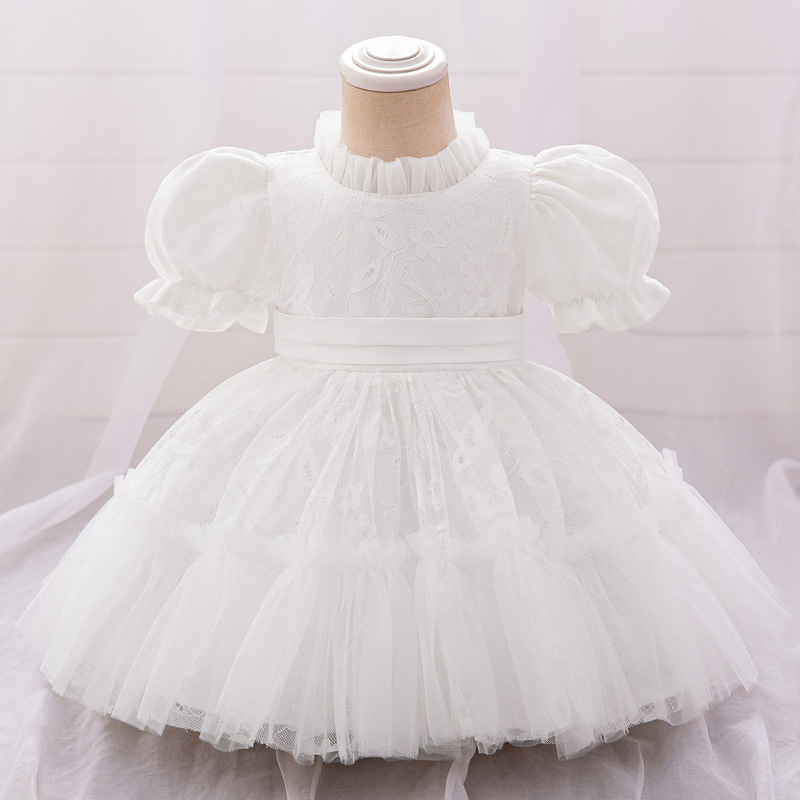2024 new girls wash dress white children's dress mesh princess dress lace embroidered dress-year-old dress
