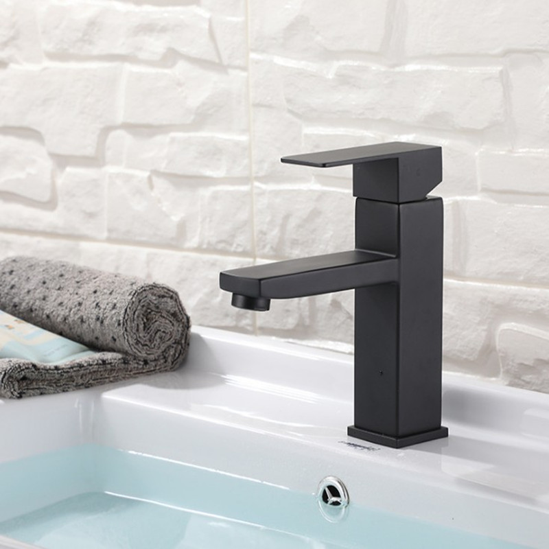 Stainless Steel Black Square Basin Hot and Cold Faucet Home Kitchen Bathroom Bathroom Cabinet Faucet Manufacturer Wholesale