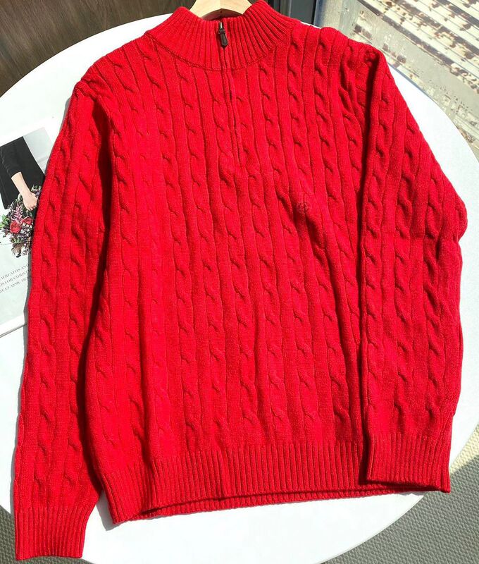 高品質/スキャン可能ラフ90ウール10カシミヤクラシックポニーウール半ジッパーセーターニット|undefined