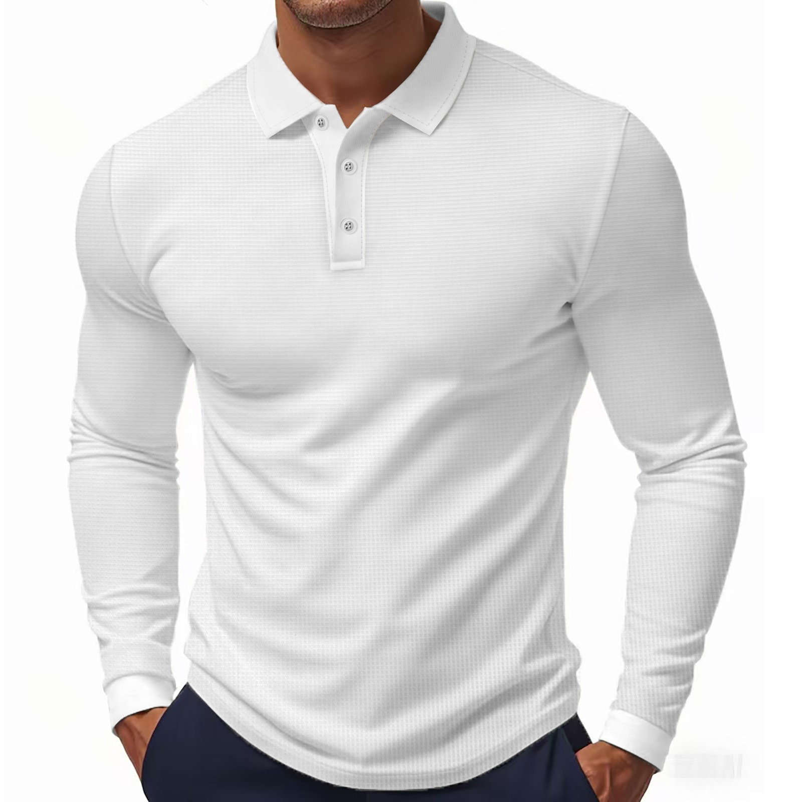 Cross-Border American Waffle Spring & Fall Thin Men's Quick-Drying Breathable Long-Sleeved Polo Polo Golf Casual T-Shirt