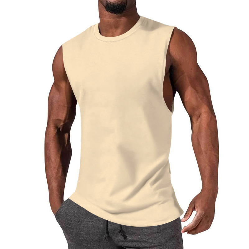 2024 New T-shirt Muscle Sports Casual Sleeveless Solid Men's Top Sweetheart_voghion.com