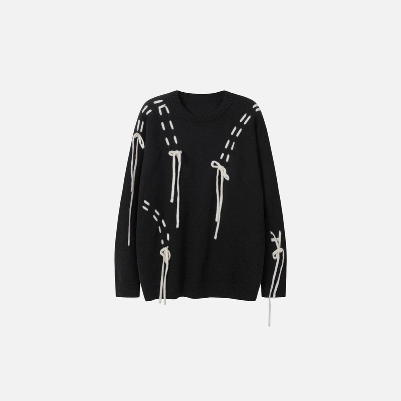 Autumn and Winter Ins High Street American European and American Retro Loose Lazy Knitted Drawstring Design Crop Men's and Women's Sweaters