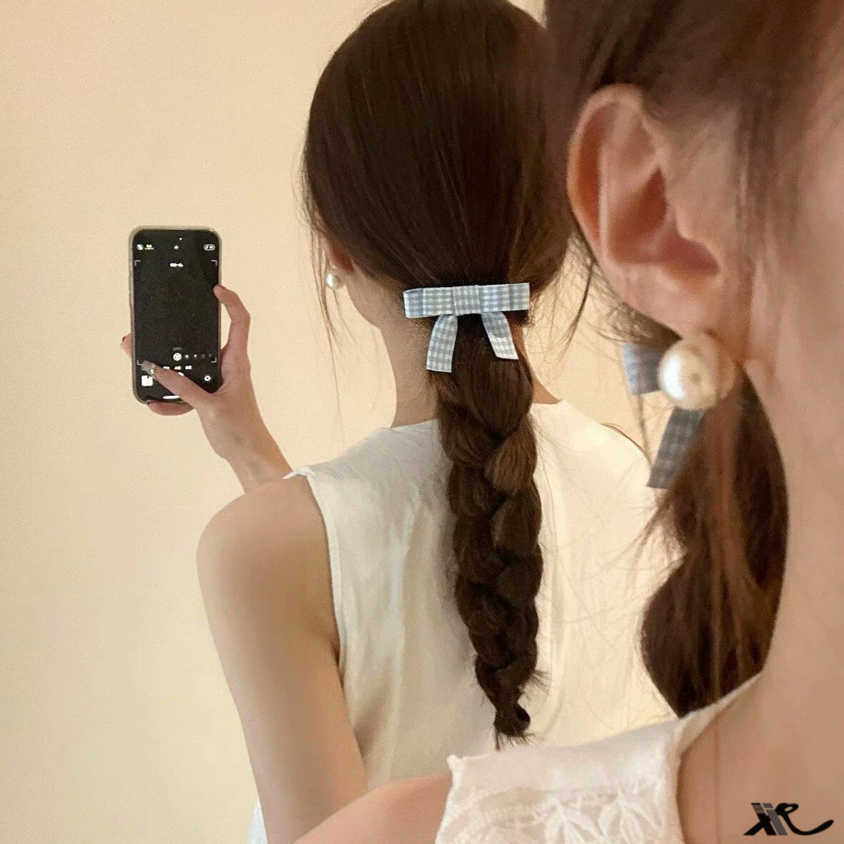 Корейская милая клетчатая заколка для волос с бантом, маленькая свежая клетчатая заколка для волос с милой атмосферой, боковая заколка для девочек, головной убор