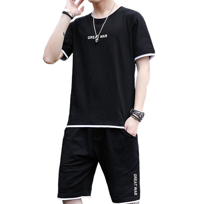 Nueva camiseta de manga corta para hombres marca de moda casual para hombres verano nuevo algodón de dos piezas set de ropa deportiva de verano para hombres