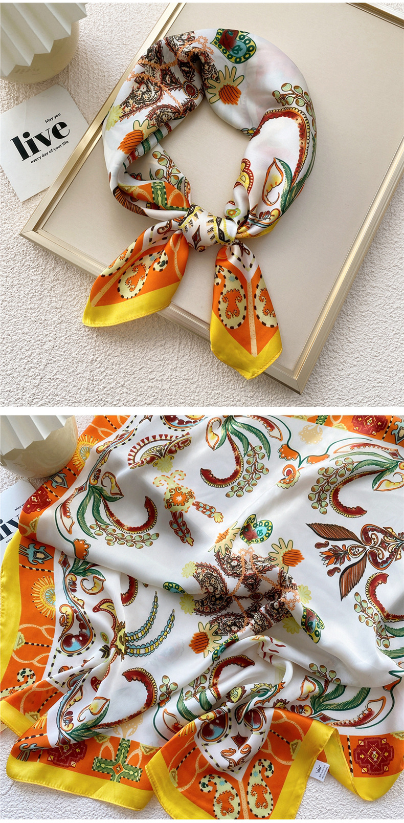 50g Weight Silk Scarf Classification Travel Occasion Silk Material Unisex Gender Printing Design Sweet Style Grey, Red, Green, Blue, Yellow, Black Color Unisex Sweet Silk Printing Silk Scarf 29