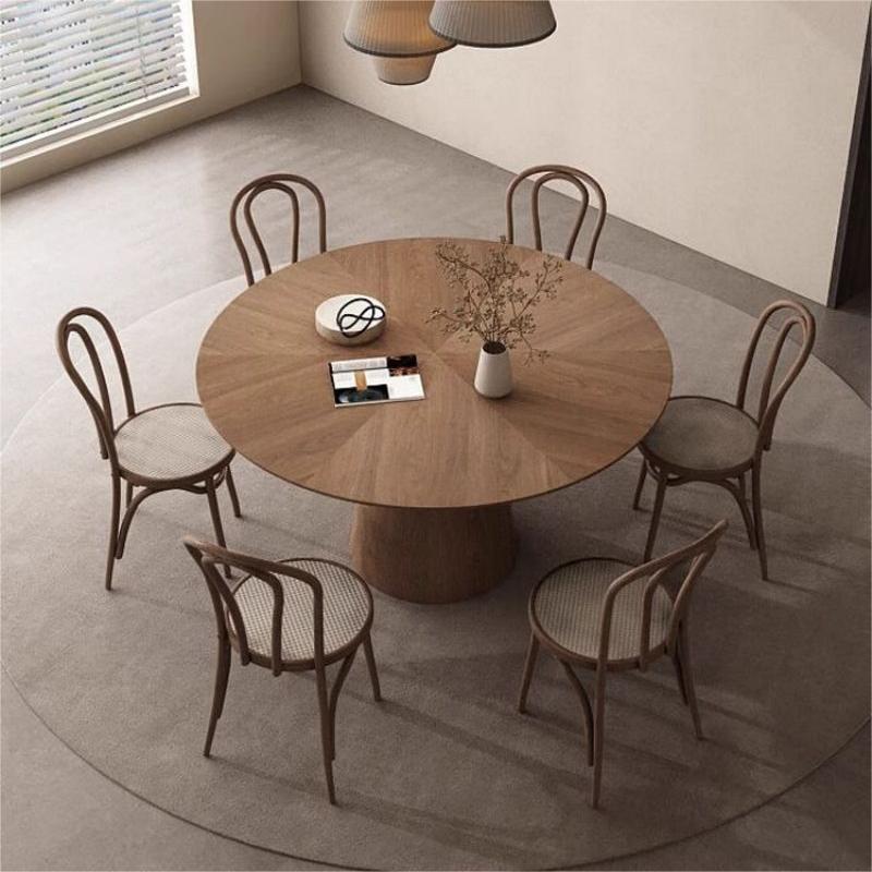 Nórdico estilo medieval redondo italiano mesa de comedor de madera de nuez tamaño de casa moderna simple mesa de comedor de alta calidad