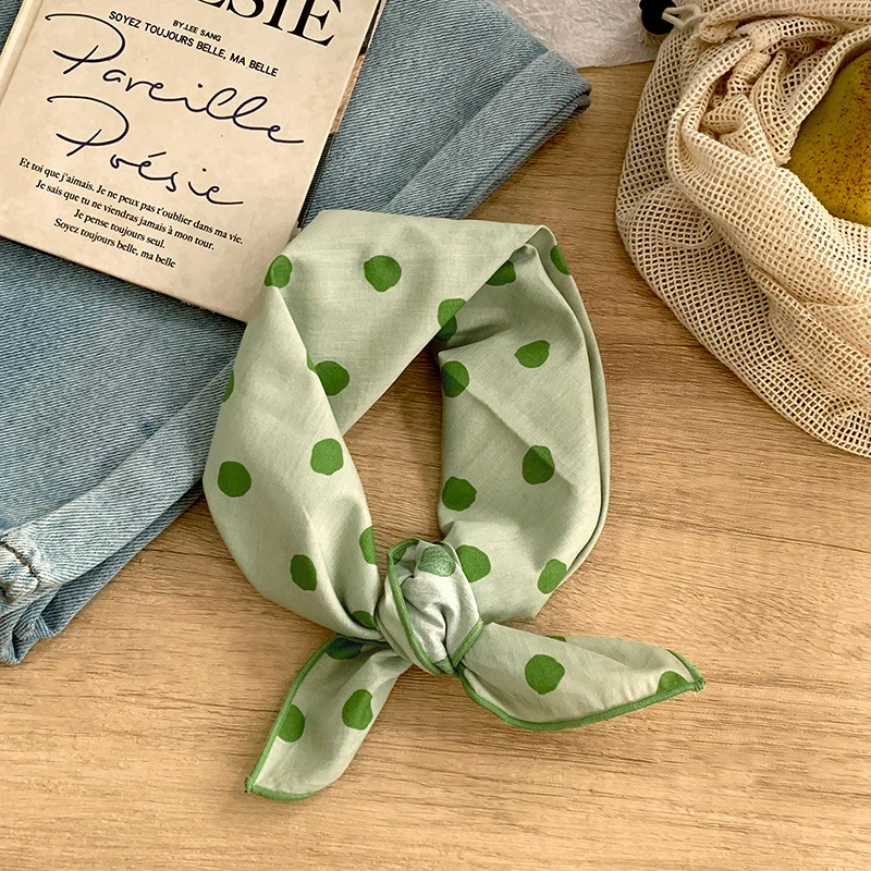 Pañuelo de seda Pañuelo cuadrado de algodón con lunares de alta calidad, bufanda decorativa de todo fósforo para mujer, pañuelo en la cabeza, bufanda delgada, chal pequeño