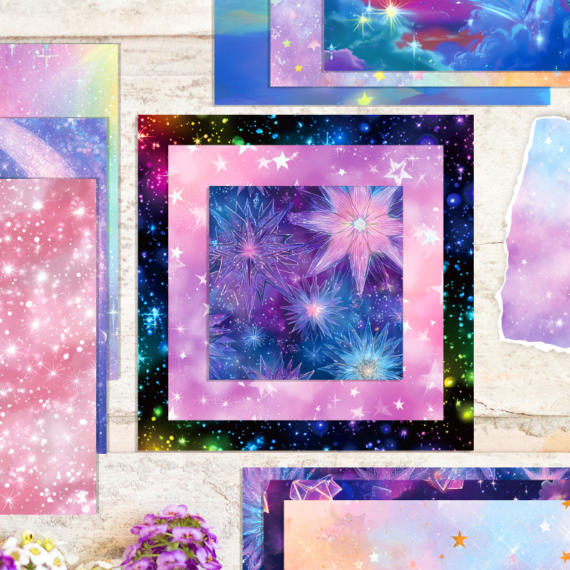 12张/包跨境新款闪亮星星手账素材纸亚马逊紫色ins风剪贴本背景纸|undefined