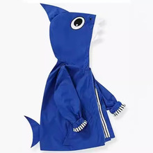 儿童春秋新款童装宝宝中长款风衣外套中小童卡通鲨鱼连帽外套