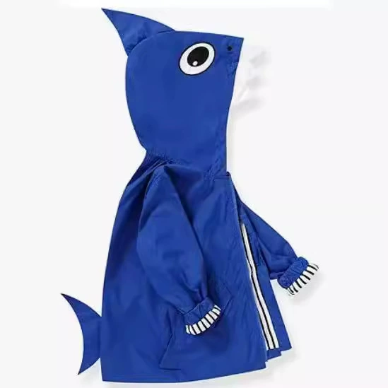 Детская весна и осень новая детская одежда малышка длинная ветровка куртка мультяшная акула с капюшоном