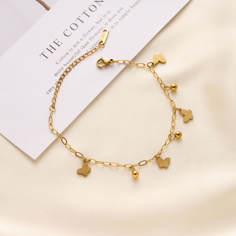 Stainless Steel Tassel Butterfly Fairy Bracelet for Women, Non-Fading, Versatile Small Gold Ball, Sweet and Cute 18K Gold Hand Jewelry