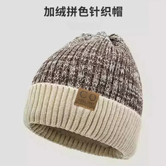 跨境代发显脸小针织帽毛线帽日韩风帽秋冬加绒加厚防寒护耳套头帽