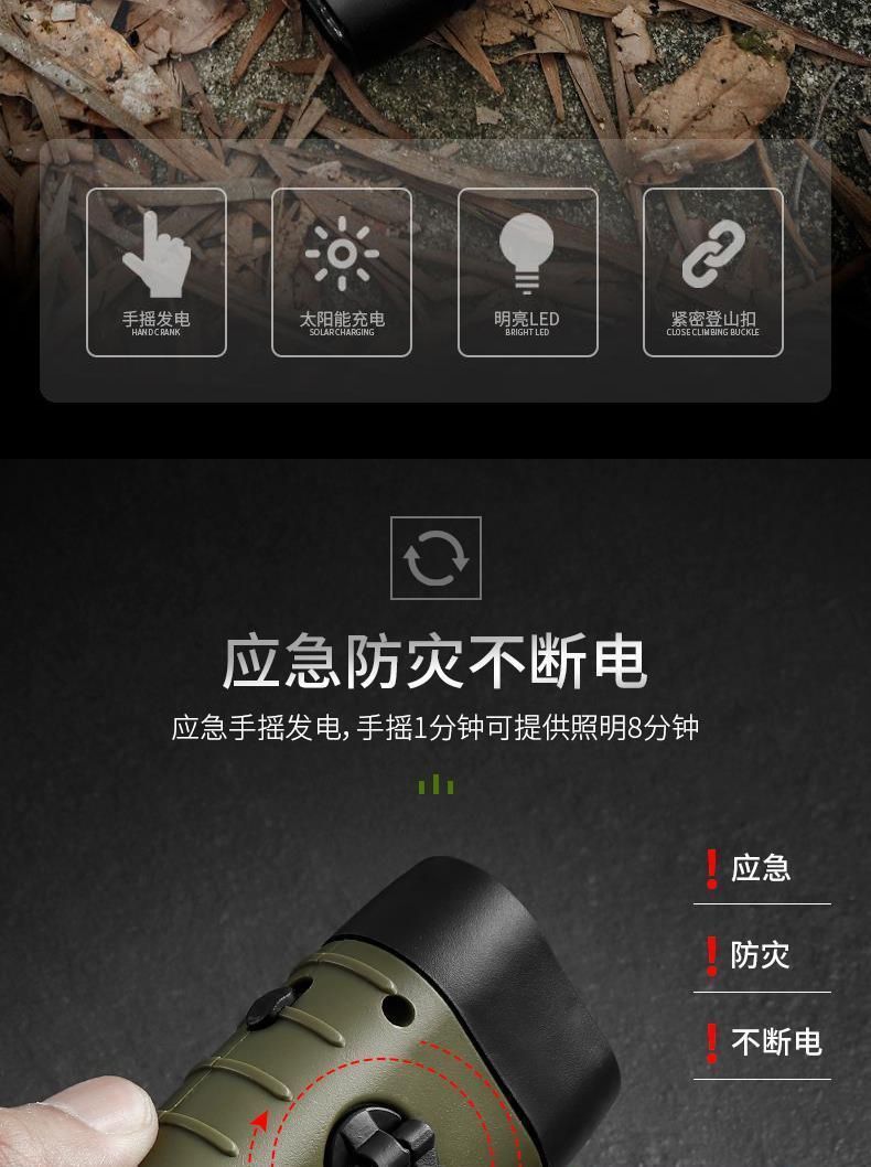 Solar-Powered Hand-Cranked Flashlight, Multi-Functional Camping Power Supply, Emergency Led Light, Outdoor Lighting, Power-Generating Flashlight