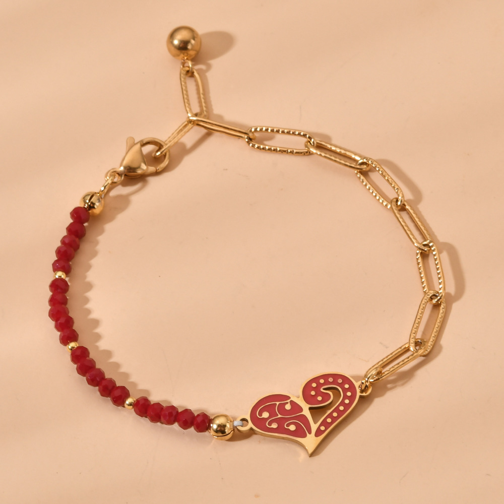 Daily Occasion Stainless Steel, natural stone Material Streetwear Heart Shape Stainless Steel Natural Stone Beaded Plating Bracelets