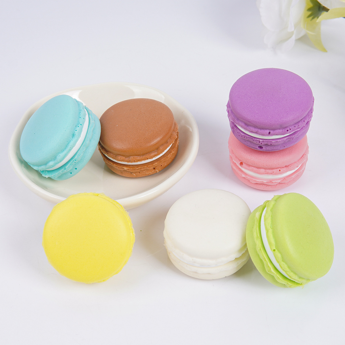 4cm simulación macarron pastel de galletas sándwich tienda de postres accesorios decorativos Pu suave simulación pan amasado música