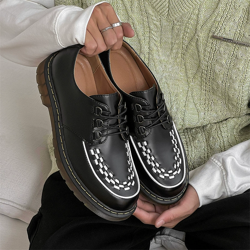 2025 новый весенний и осенний модный толстый дно увеличить повседневную дикие мужские туфли ретро английский стиль удобные дикие кожаные туфли