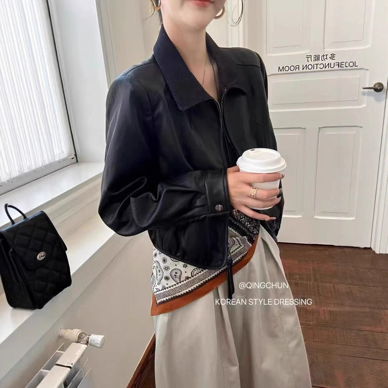 时尚翻领PU皮衣外套女欧洲站欧货2025秋季新款百搭显瘦夹克上衣潮|undefined