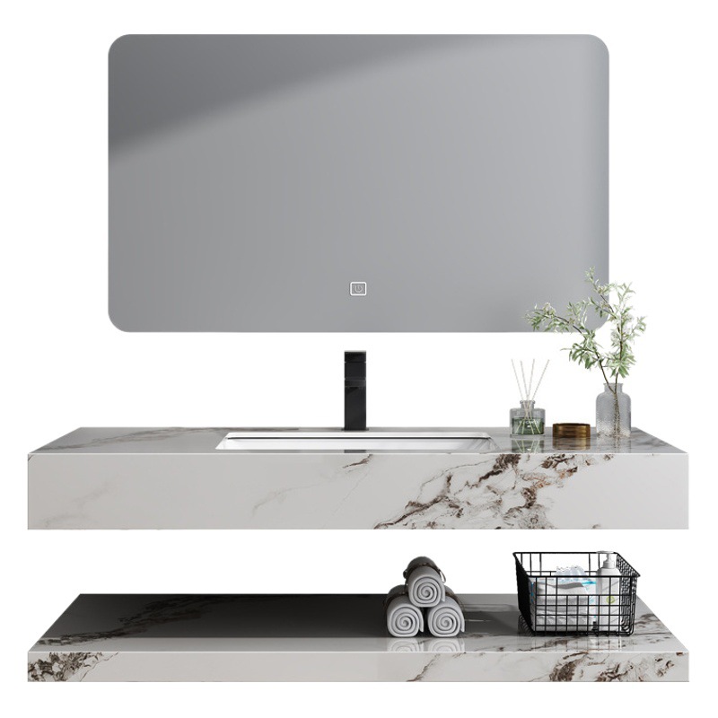 Oso inteligente espejo roca placa de cerámica lavabo baño gabinete combinación traje de baño de doble capa lavabo mesa de lavado sin costuras