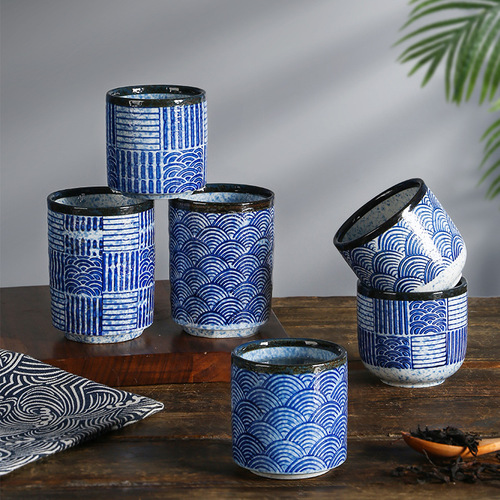 Cross-border Qinghai corrugated ceramic water cup Japanese tea cup export Japanese sushi restaurant casual cup wholesale
