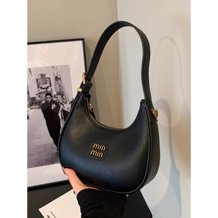 Jieneng Small Bag Women's 2025 New Crescent Bag Autumn and Winter Dumpling Bag Commuter Black Crossbody Bag Hand Underarm Bag