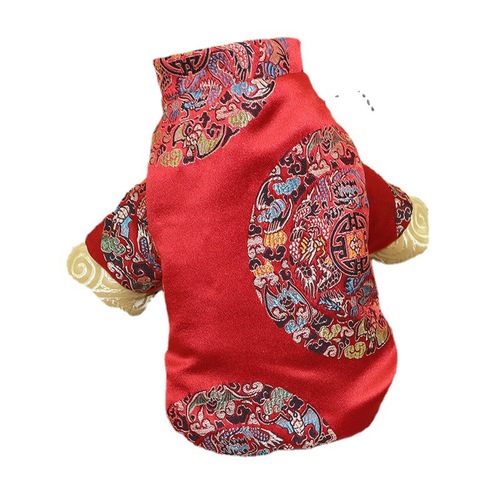 Dog clothes, warm in autumn and winter, new year, festive, God of Wealth hat, printed Tang suit suit, cat clothing wholesale