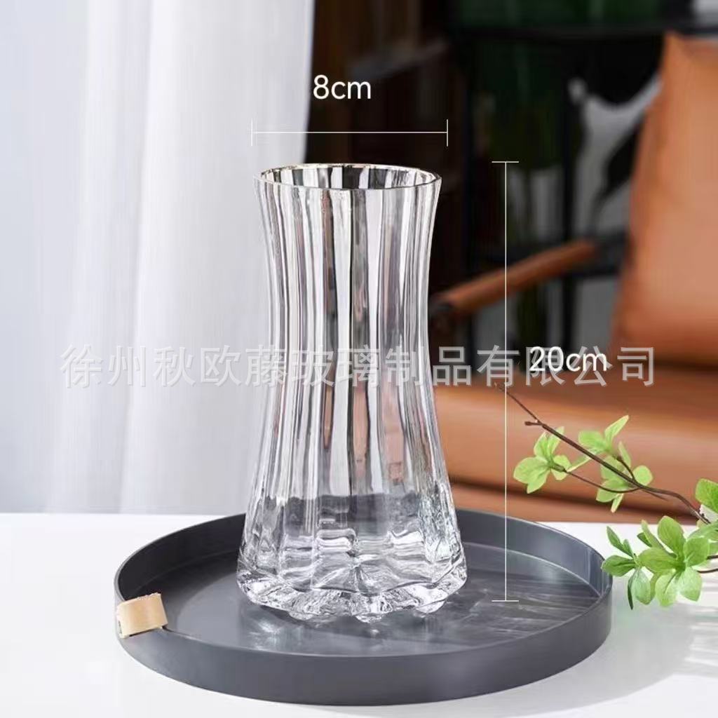 Jarrón de vidrio de barril cónico, estilo nórdico, simple, grande, jarrón transparente, arreglo floral, decoración de escritorio de alta gama, sala de estar