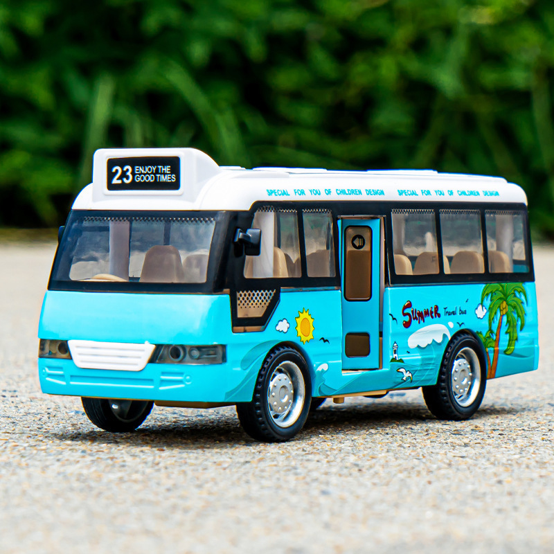 Children's school bus toy car inertia sound and light simulation bus boy baby open the door bus model