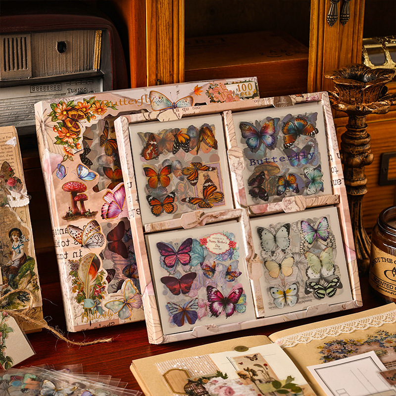 Dibujos animados lindo 100 pegatinas de diario en caja pegatinas de diario de los niños creativos pegatinas de tarjeta Goo de PVC traje al por mayor