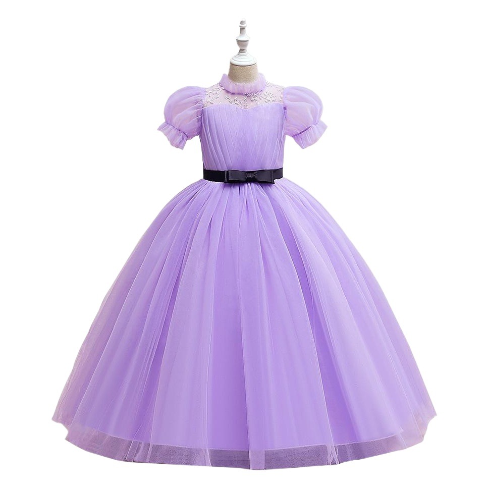 2024 nuevas niñas Vestido de manga burbuja princesa vestido de los niños anfitrión pasarela piano vestido de rendimiento vestido de estilo occidental